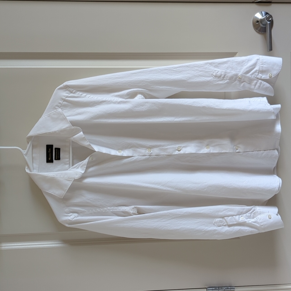 Massimo Dutti Textured Slimfit White Button Down Shirt